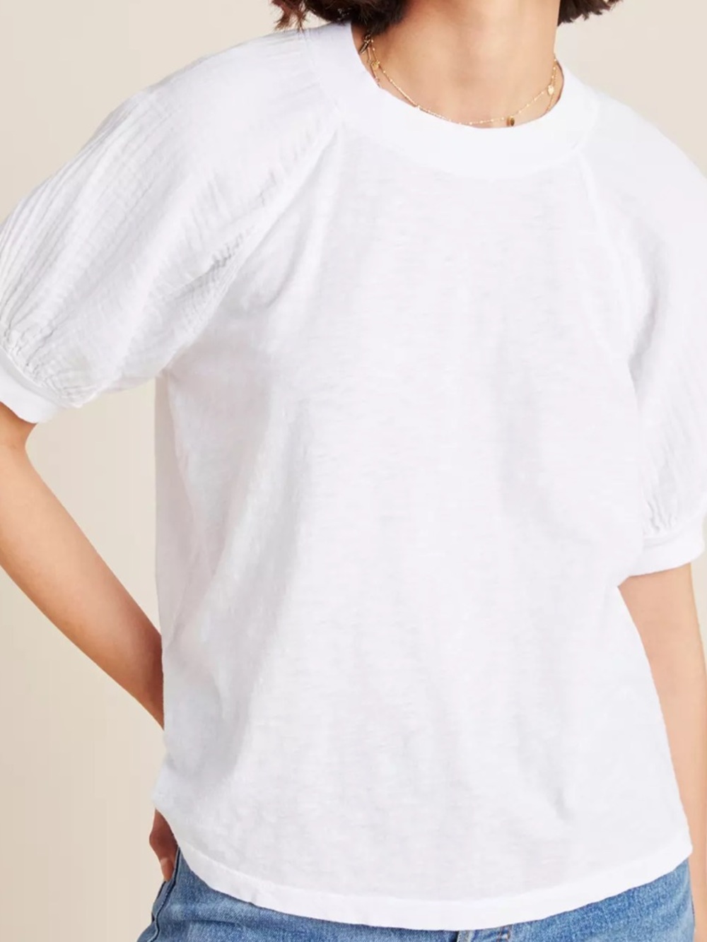 Z Supply White Puff Short Sleeve Tee